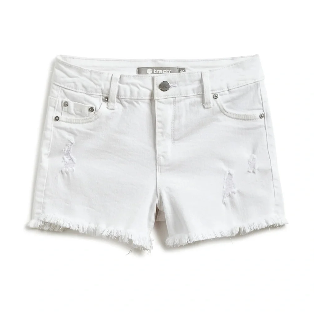 Tractr Brittany 5 Pocket Fray White distressed denim shorts girls Slim Mid Rise - Picture 2 of 3